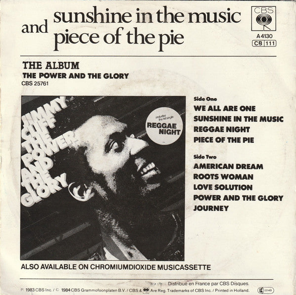 Jimmy Cliff : Sunshine In The Music (7", Single)