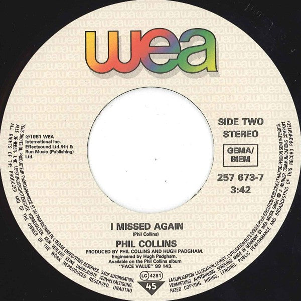 Phil Collins : In The Air Tonight ('88 Remix) (7", Single)