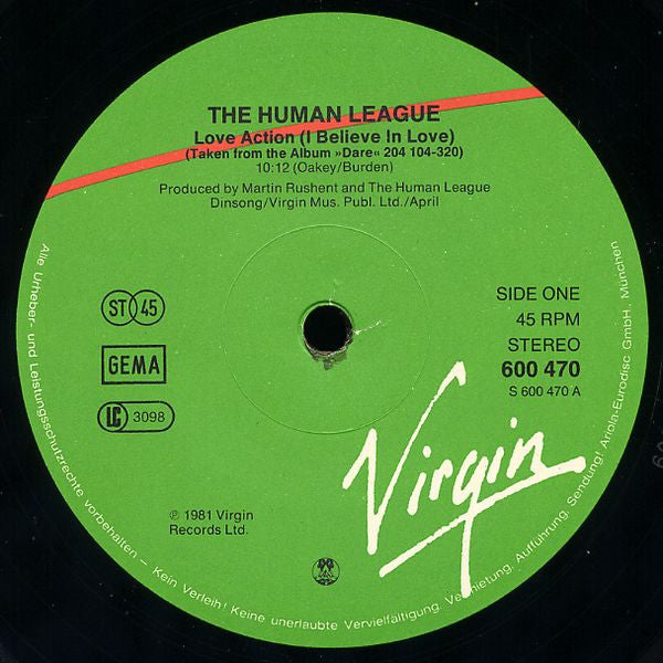 The Human League : Love Action (I Believe In Love) / Open Your Heart (12", Sup)