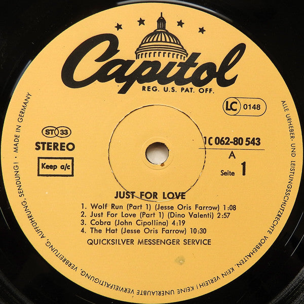 Quicksilver* : Just For Love (LP, Album, RE, Gat)