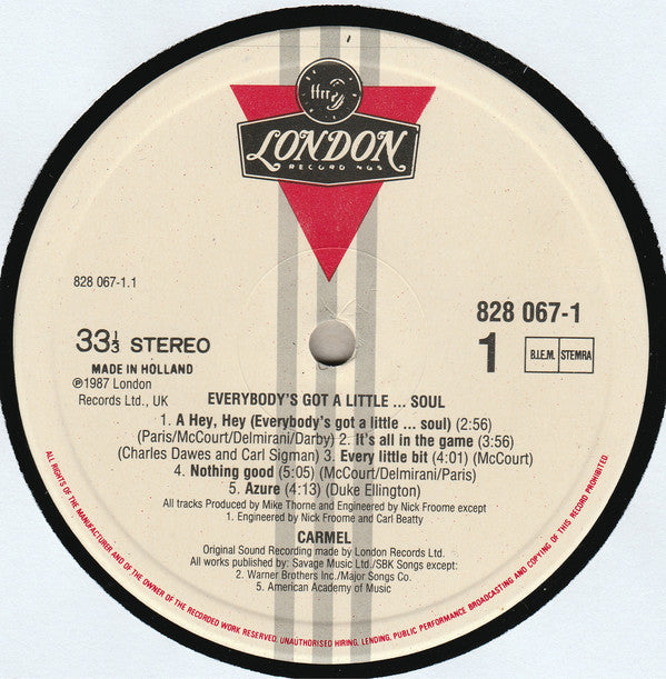 Carmel (2) : Everybody's Got A Little...Soul (LP, Album)