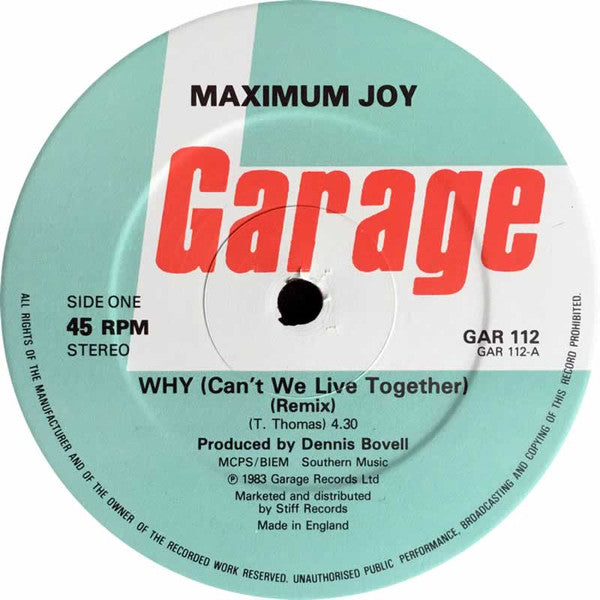 Maximum Joy : Why (Can't We Live Together) (12", Single)
