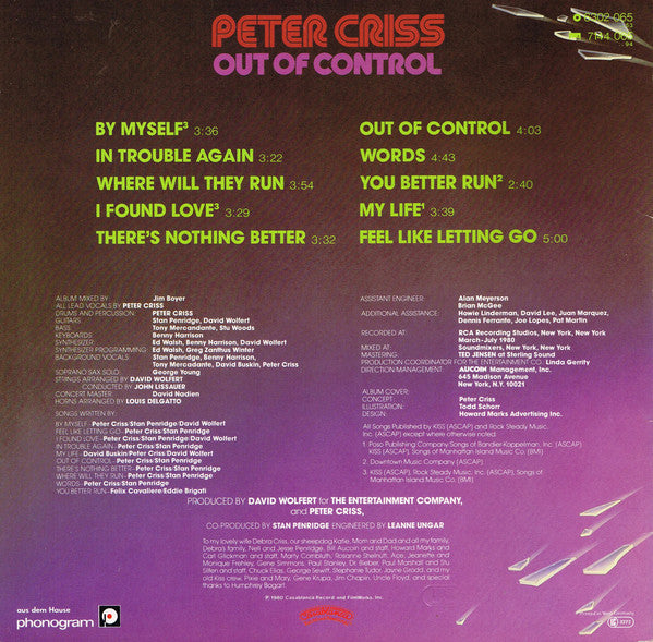 Peter Criss : Out Of Control (LP, Album)