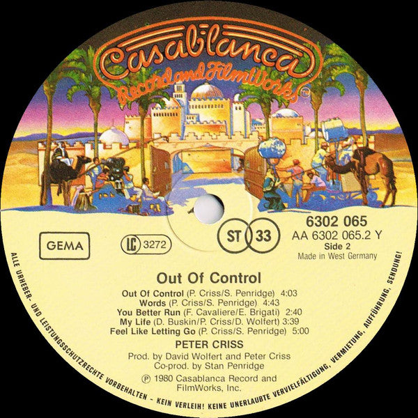 Peter Criss : Out Of Control (LP, Album)