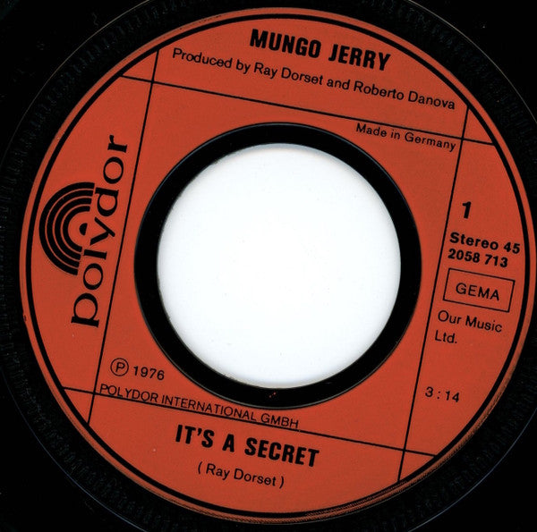 Mungo Jerry : It's A Secret (7", Single)