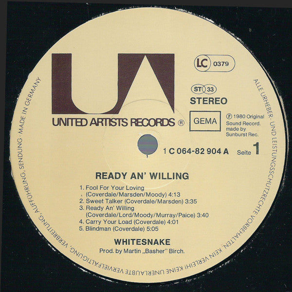 Whitesnake : Ready An' Willing (LP, Album)