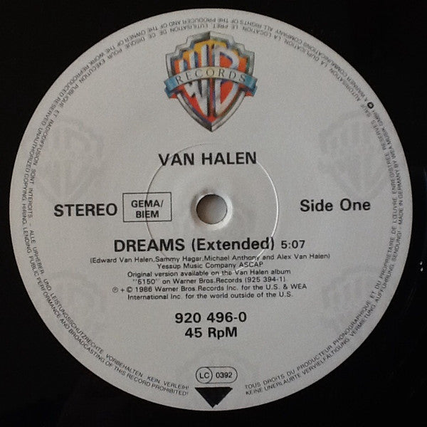 Van Halen : Dreams (Extended Version) / Inside (12")