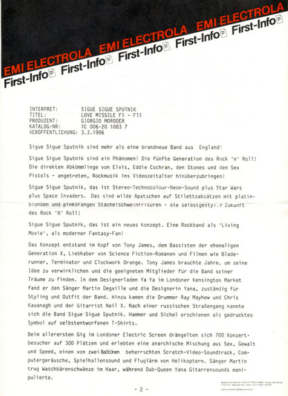 Sigue Sigue Sputnik : Love Missile F1-11 (7", Single)