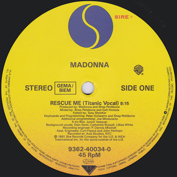 Madonna : Rescue Me (12", Single)