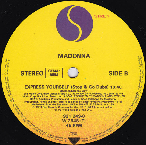 Madonna : Express Yourself (12", Maxi, Als)