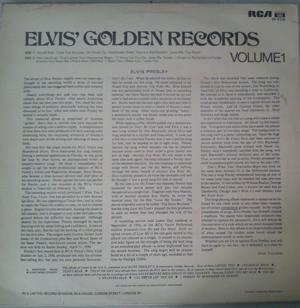 Elvis Presley : Elvis' Golden Records Vol. 1 (LP, Comp, RE)
