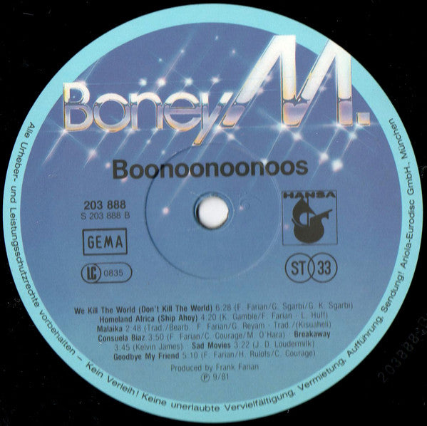 Boney M. : Boonoonoonoos (LP, Album, Hal)