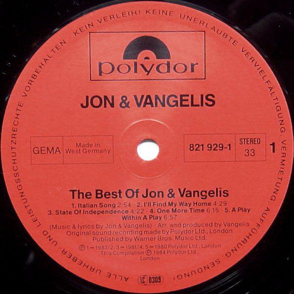 Jon & Vangelis : The Best Of Jon And Vangelis (LP, Comp)