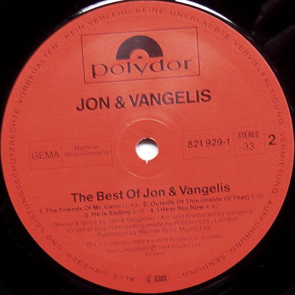 Jon & Vangelis : The Best Of Jon And Vangelis (LP, Comp)