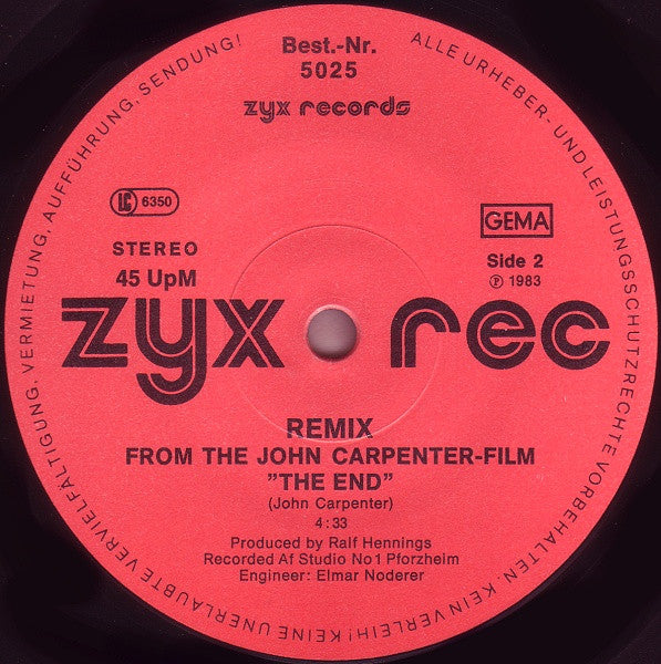 The Splash Band : John Carpenter's The End (Assault On Precinct 13) (New Scratch-Mix) (12", Maxi, Red)