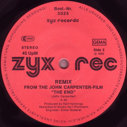 The Splash Band : John Carpenter's The End (Assault On Precinct 13) (New Scratch-Mix) (12", Maxi, Red)