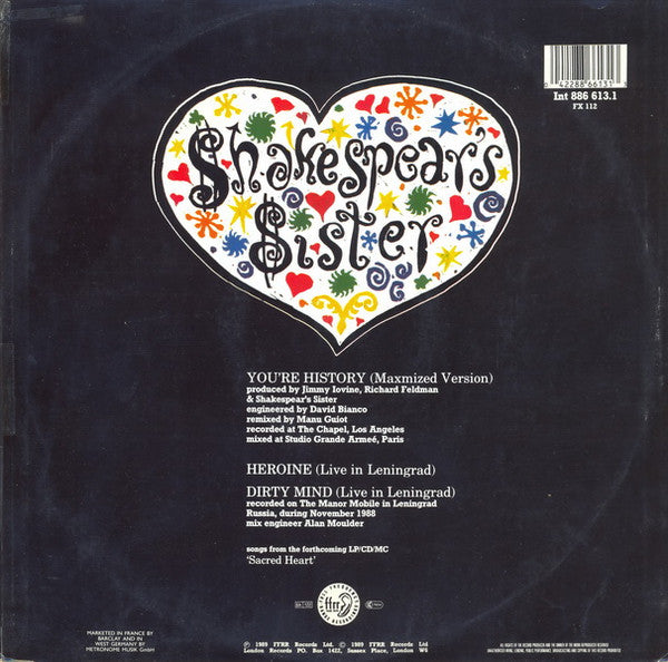 Shakespear's Sister : You're History (12", Single)