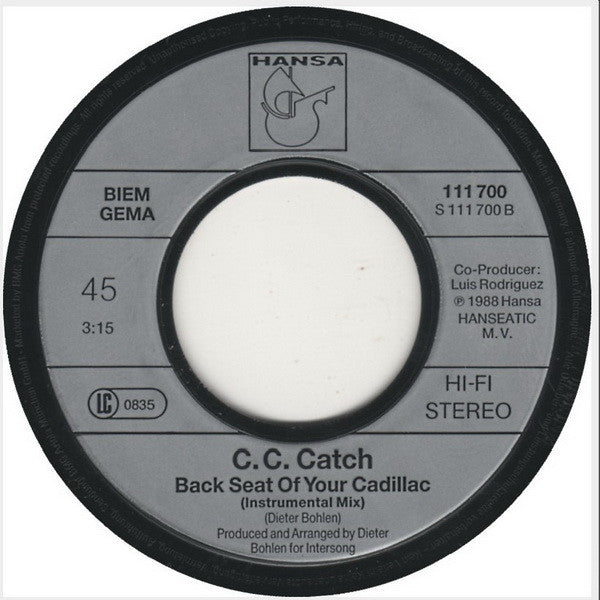 C.C. Catch : Backseat Of Your Cadillac (7", Single)