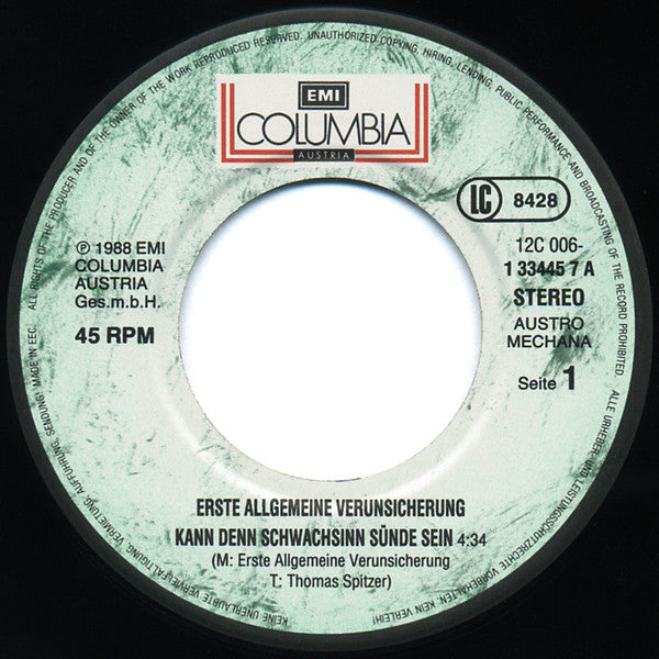 EAV (Erste Allgemeine Verunsicherung) : Kann Denn Schwachsinn Sünde Sein...? (7", Single)