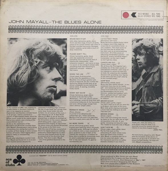 John Mayall : The Blues Alone (LP, Album, Mono)