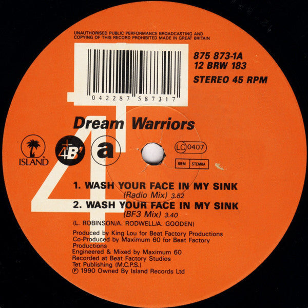 Dream Warriors : Wash Your Face In My Sink (12")