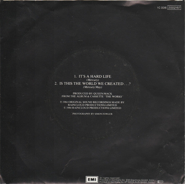Queen : It's A Hard Life (7", Single)