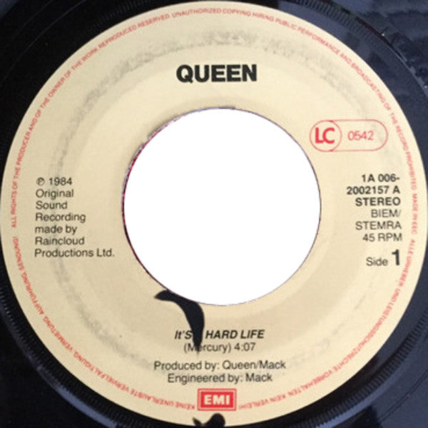 Queen : It's A Hard Life (7", Single)