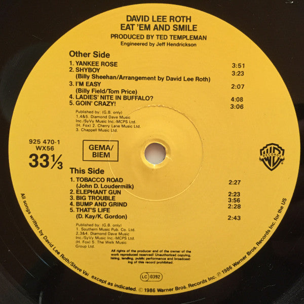 David Lee Roth : Eat 'Em And Smile (LP, Album)