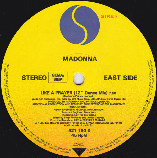 Madonna Vinyl Single – Like a Prayer 12\" (VG+)