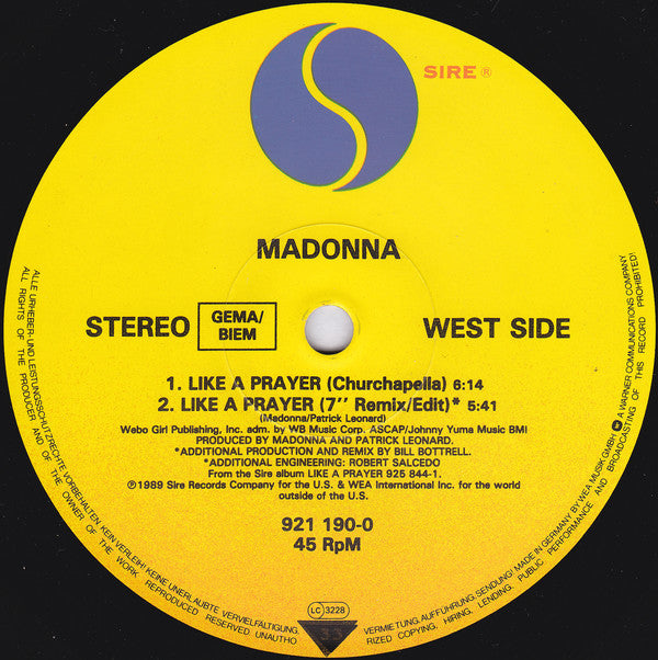 Madonna : Like A Prayer (12", Single, Rec)