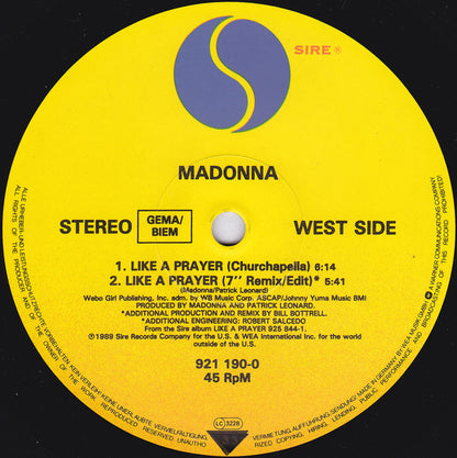 Madonna : Like A Prayer (12", Single, Rec)