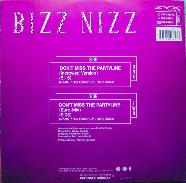 Bizz Nizz : Don't Miss The Partyline (12")