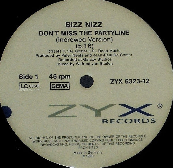 Bizz Nizz : Don't Miss The Partyline (12")