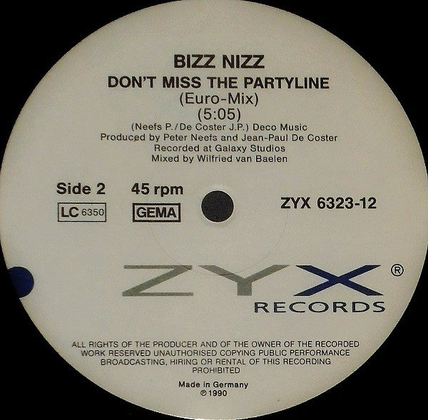 Bizz Nizz : Don't Miss The Partyline (12")