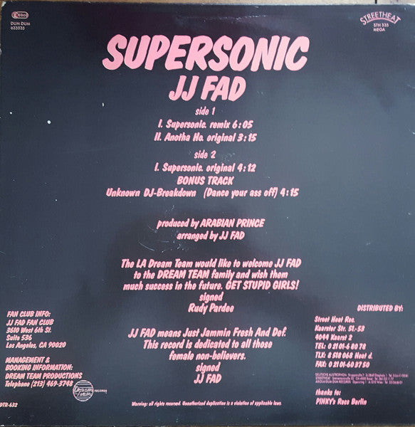 J.J. Fad / The Unknown DJ : Supersonic Remix / Another Hoe / Breakdown (Dance Your Ass Off) (12")