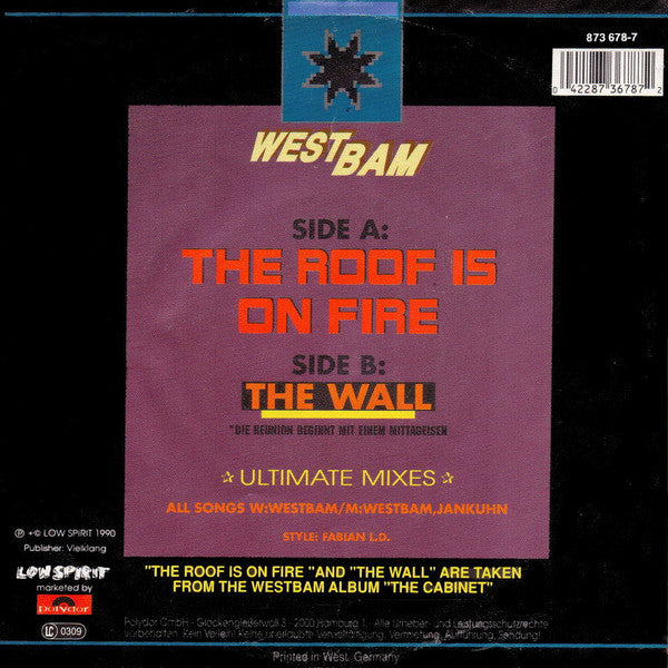 WestBam : The Roof Is On Fire (7", Single)
