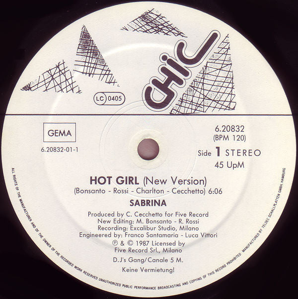 Sabrina : Hot Girl (New Version) (12", Maxi)