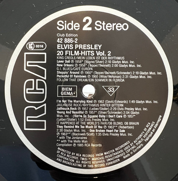 Elvis Presley : 20 Film-Hits - Vol. 2 (LP, Comp, Club)