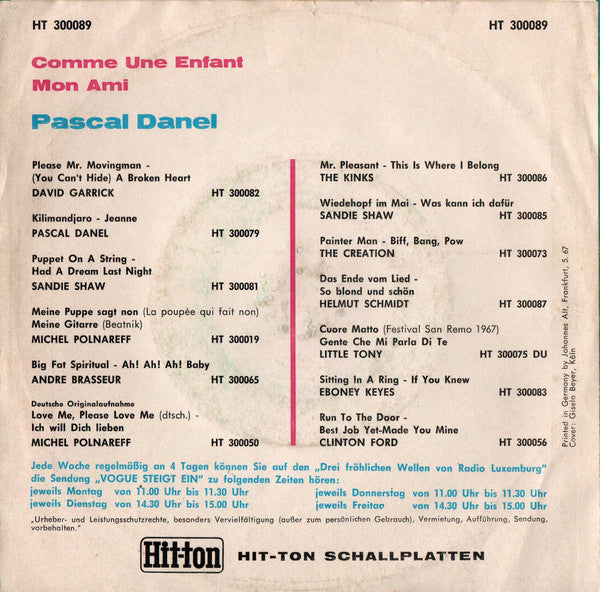 Pascal Danel : Comme Une Enfant (7", Single)
