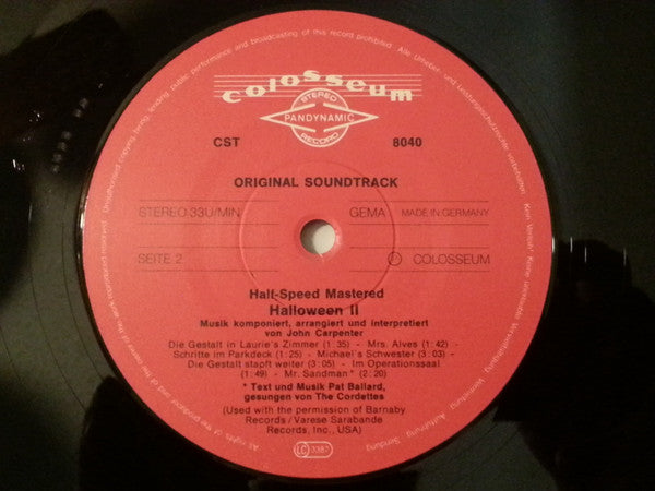John Carpenter In Association With Alan Howarth : Halloween II (Original Soundtrack) (LP, Album, RE)