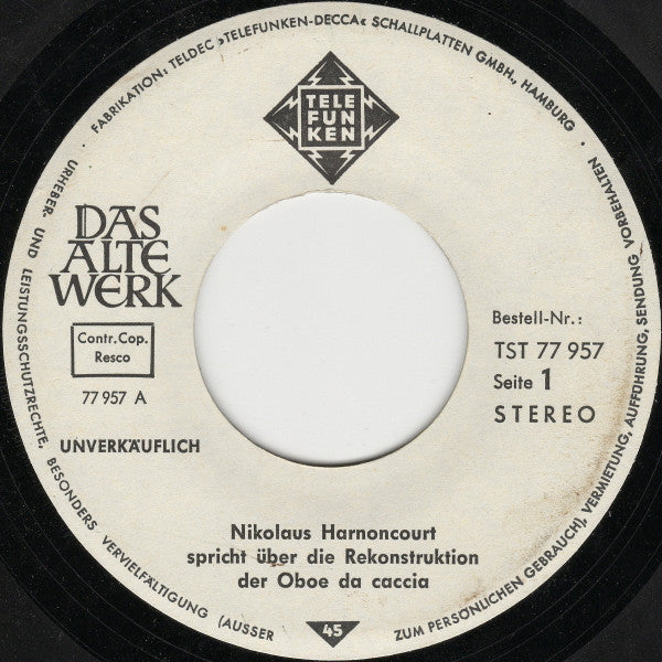 Nikolaus Harnoncourt / Johann Sebastian Bach : Oboe Da Caccia (7", EP, Promo)