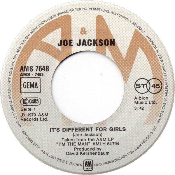 Joe Jackson : It's Different For Girls (7", Single)