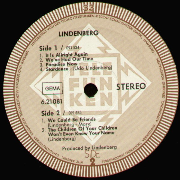 Udo Lindenberg : Lindenberg (LP, Album, RP)