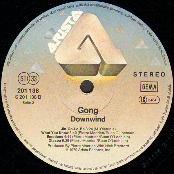 Pierre Moerlen's Gong : Downwind (LP, Album, RE)