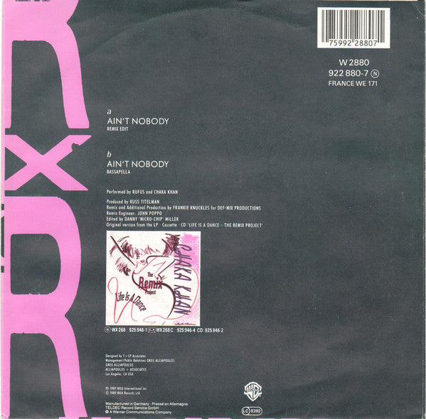 Rufus & Chaka Khan : Ain't Nobody (Remix) (7", Single, Sma)