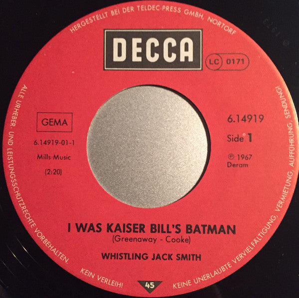 Whistling Jack Smith / Lonnie Donegan's Skiffle Group : I Was Kaiser Bill's Batman / Rock Island Line (7", Single)