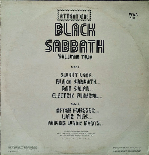 Black Sabbath : Attention! Black Sabbath Volume Two (LP, Comp, RP, Tra)