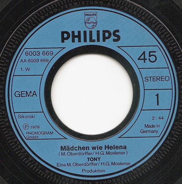 Tony (9) : Mädchen Wie Helena (7", Single)