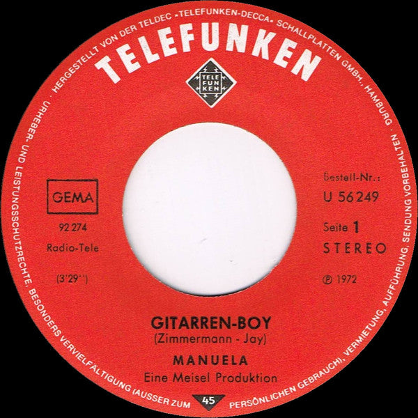 Manuela (5) : Gitarren-Boy / Das Glücklichste Mädchen (7", Single)