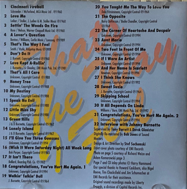 Johnny Burnette : That's The Way I Feel (CD, Comp)